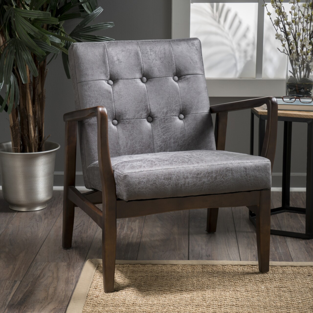 GDFStudio Conrad Mid Century Modern Microfiber Club Chair with Wood Frame